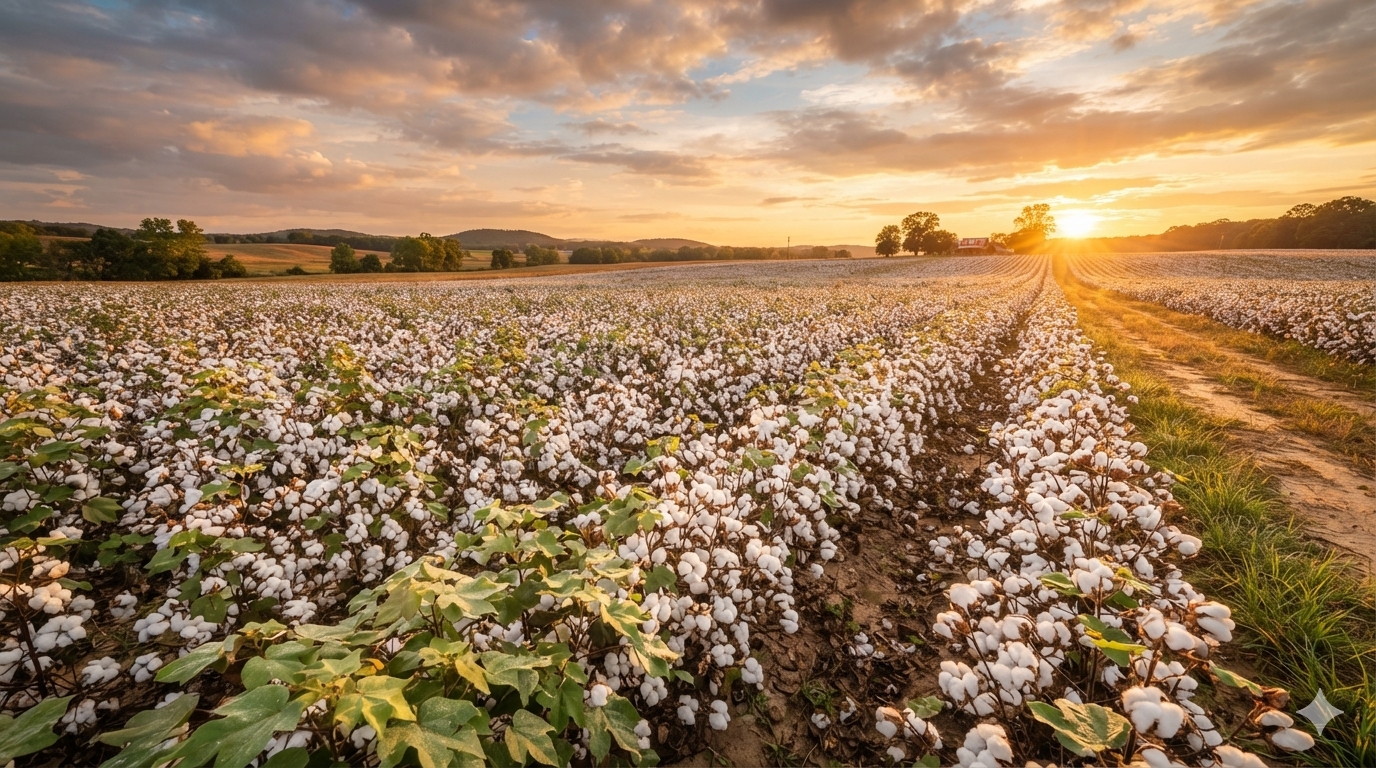 Cotton field in warm morning light