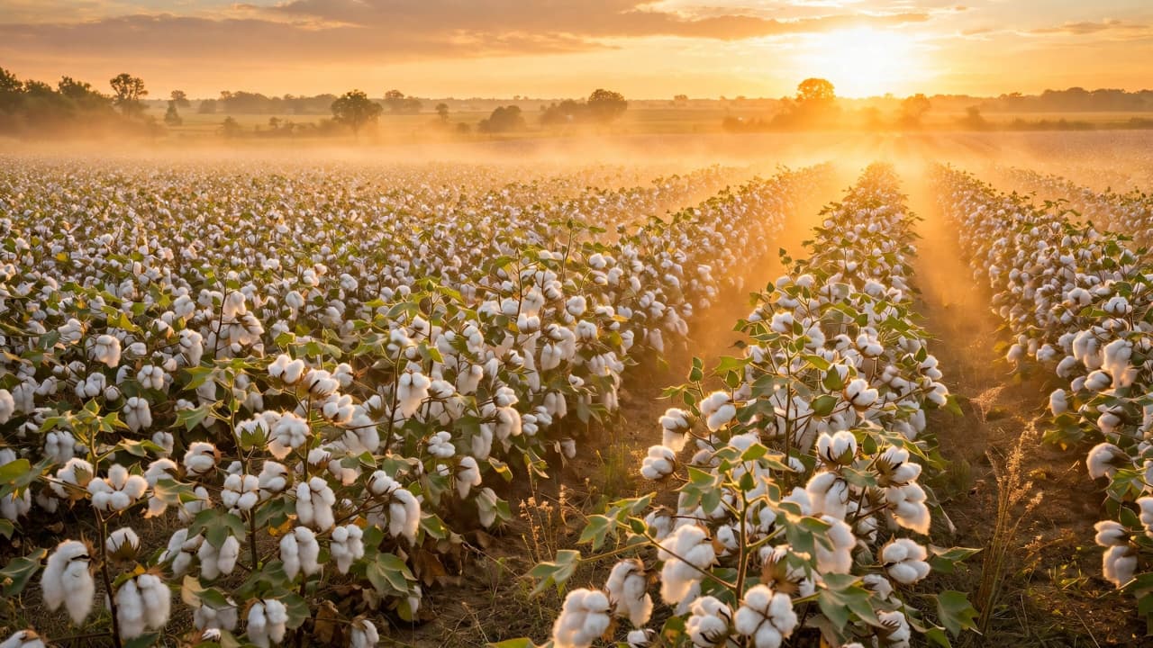 Cotton field at sunset